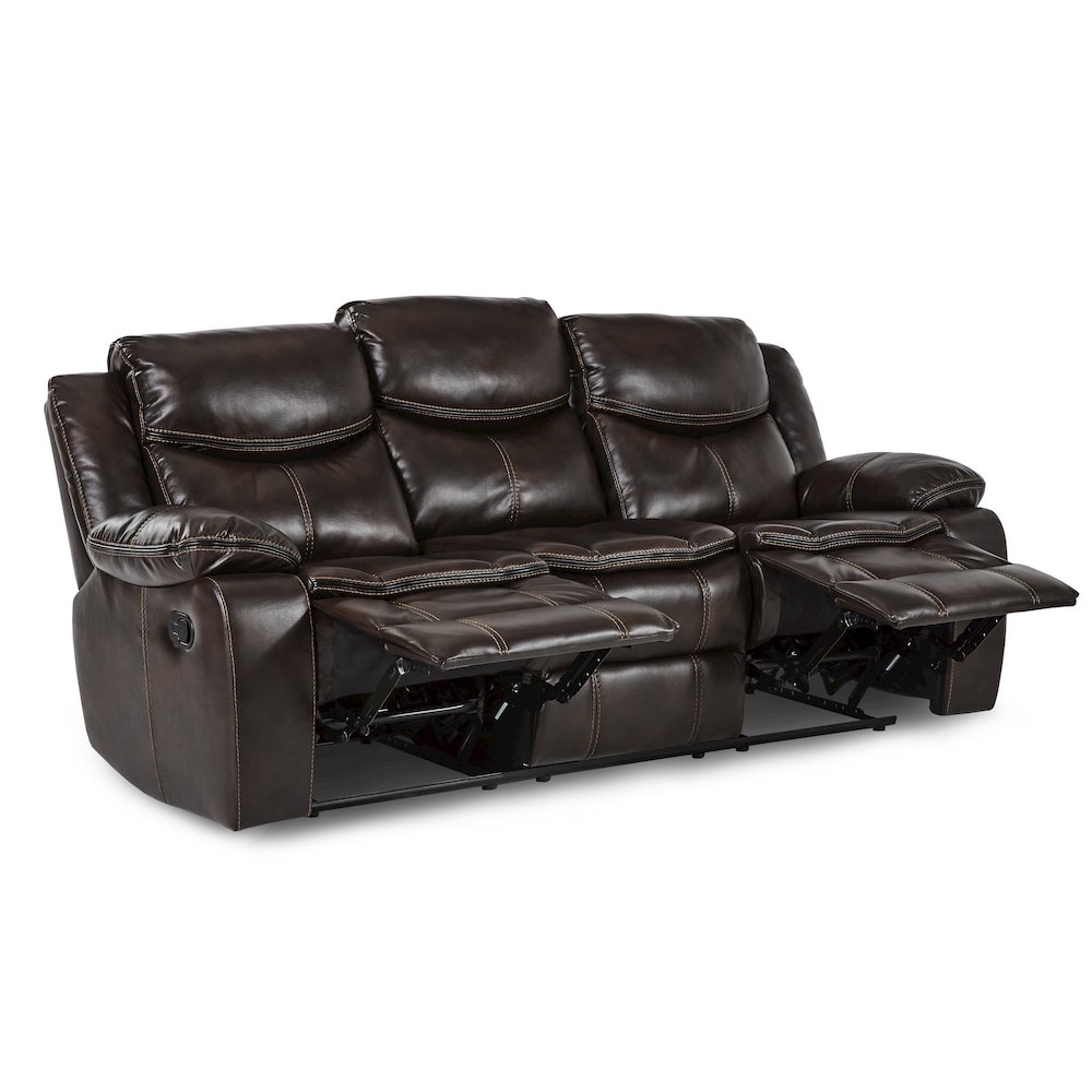 Bastrop Faux Leather Double Glider Reclining Sofa In Black Leather. Picture 5