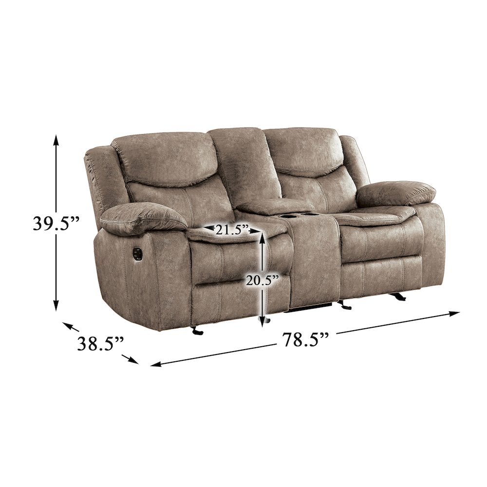 Bastrop Microfiber Double Glider Reclining Loveseat With Console In Brown. Picture 4