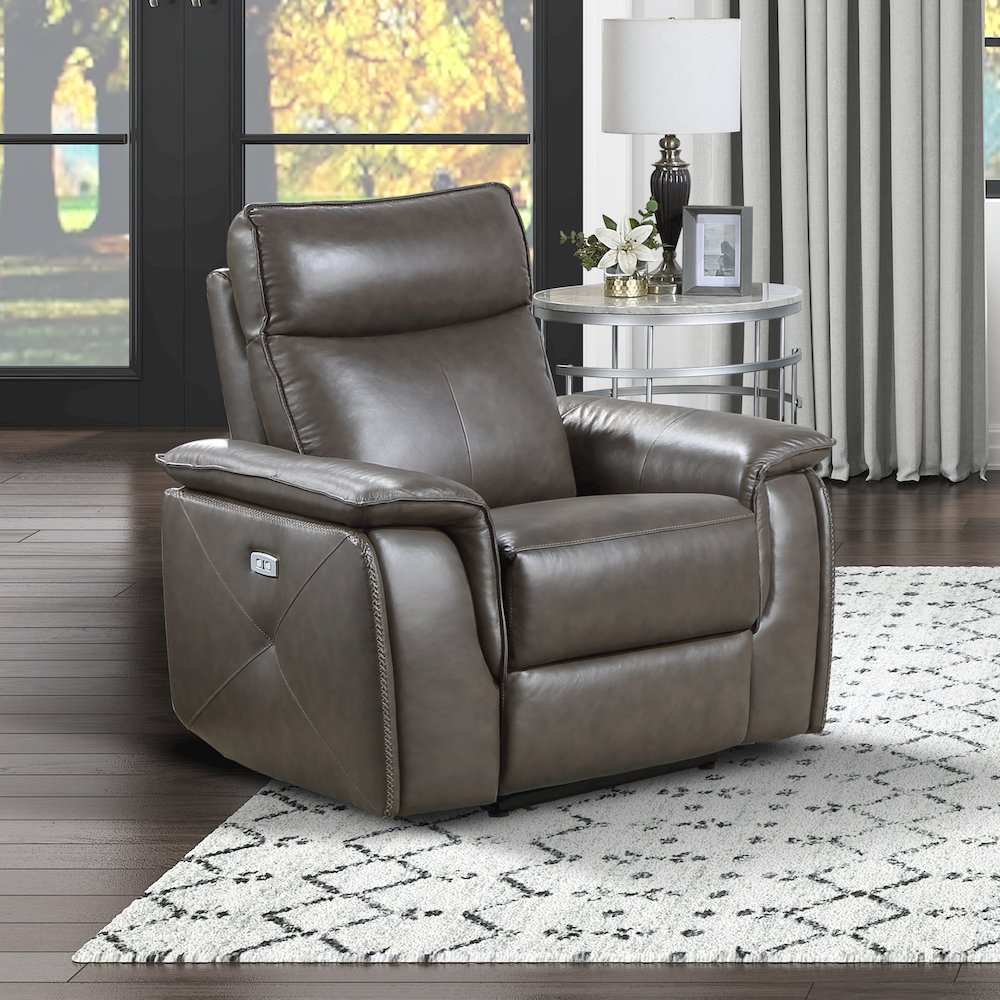 Maroni Leather Power Reclining Chair With Power Headrest In Dark Brown. Picture 4