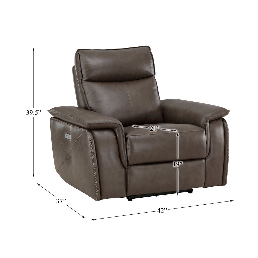 Maroni Leather Power Reclining Chair With Power Headrest In Dark Brown. Picture 5