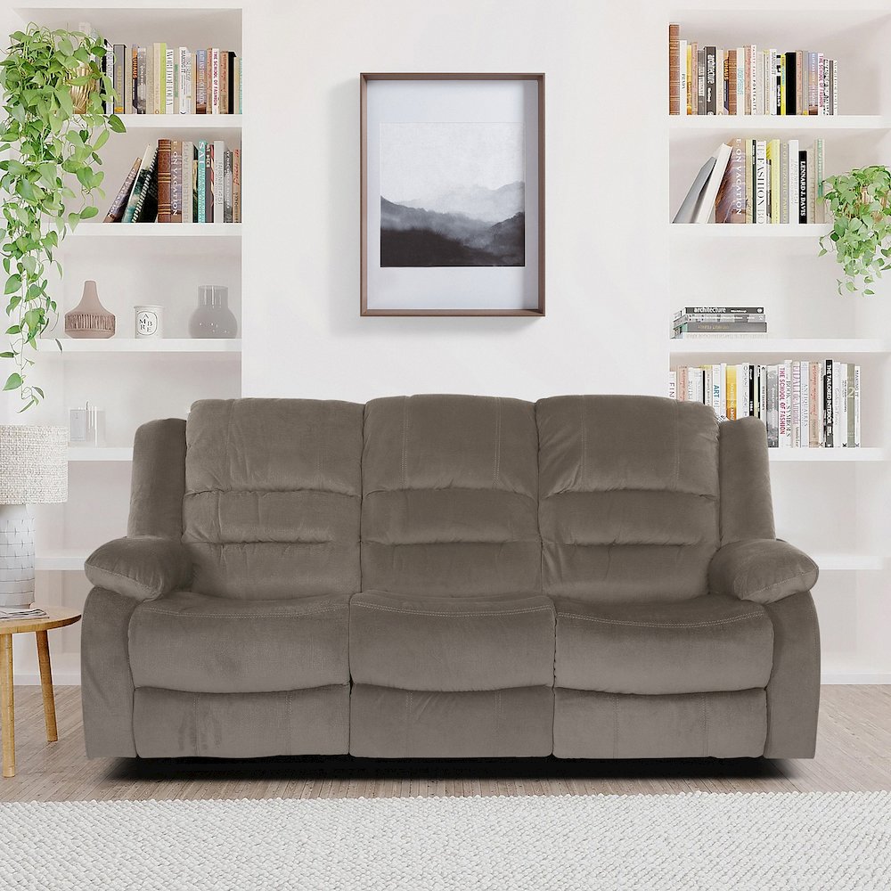 Jarita Microfiber Double Reclining Sofa In Chocolate. Picture 5