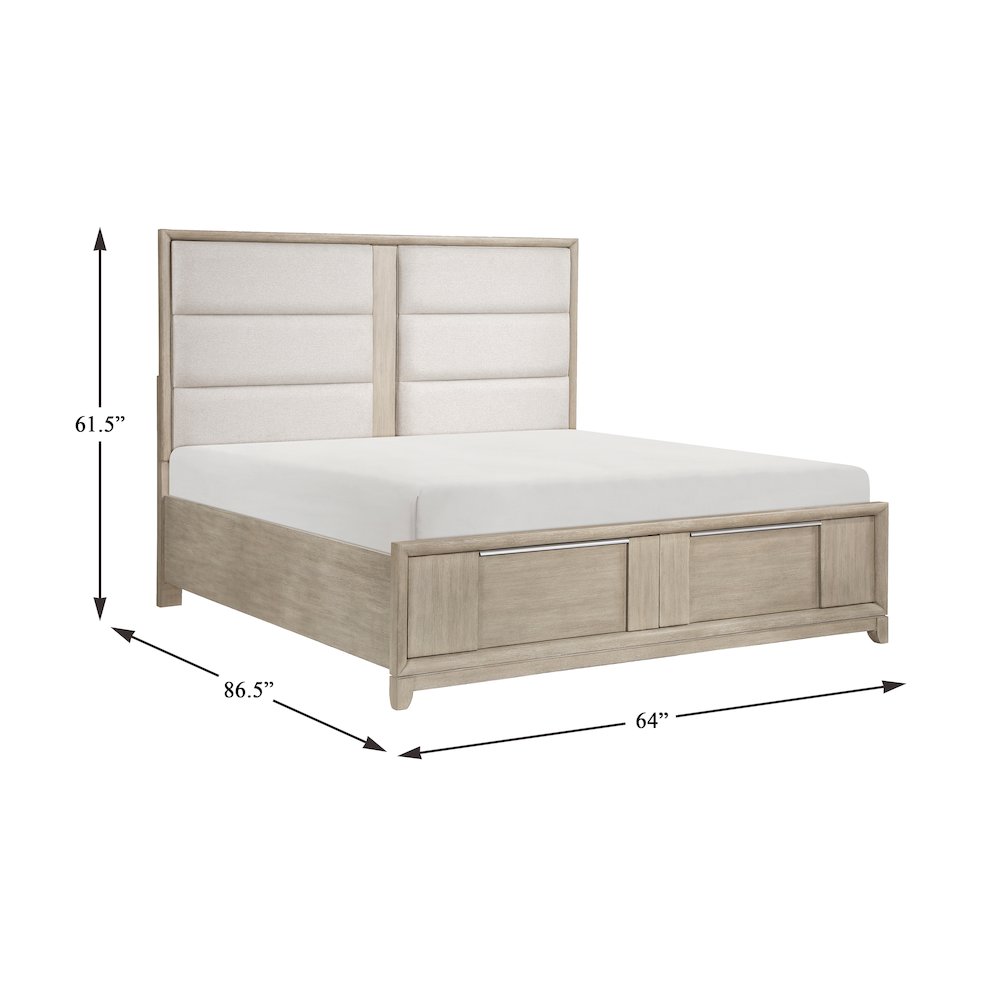 Mckewen Asian Hardwood QN Platform Bed w Footboard Storage in Light Gray. Picture 5