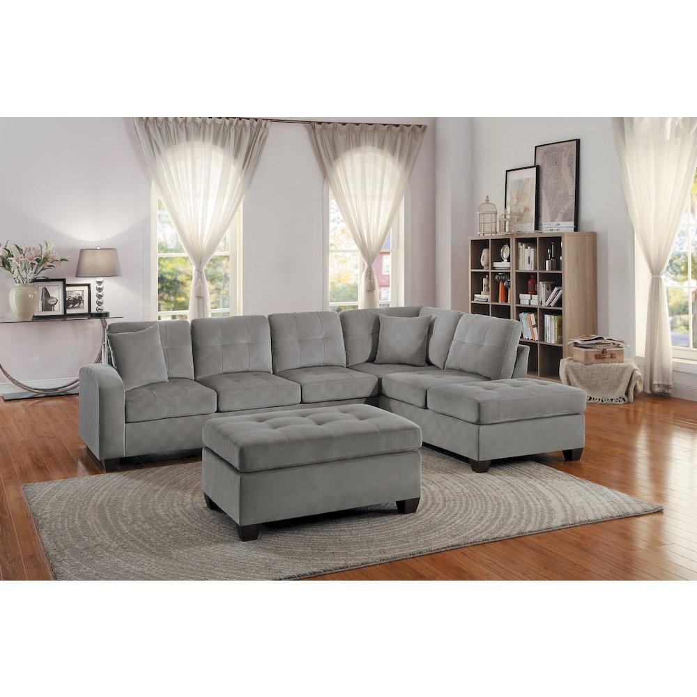 Emilio Microfiber Ottoman In Taupe. Picture 2
