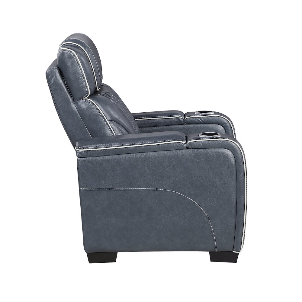 Apex Leather Power Reclining Chair with Power Headrest in Blue. Picture 6