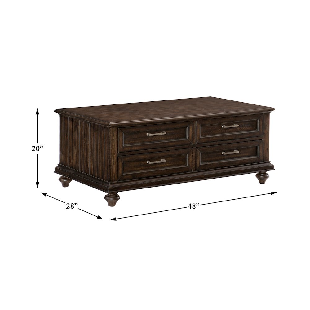 Cardano Asian Hardwood Cocktail Table with drawers in Driftwood Charcoal. Picture 3
