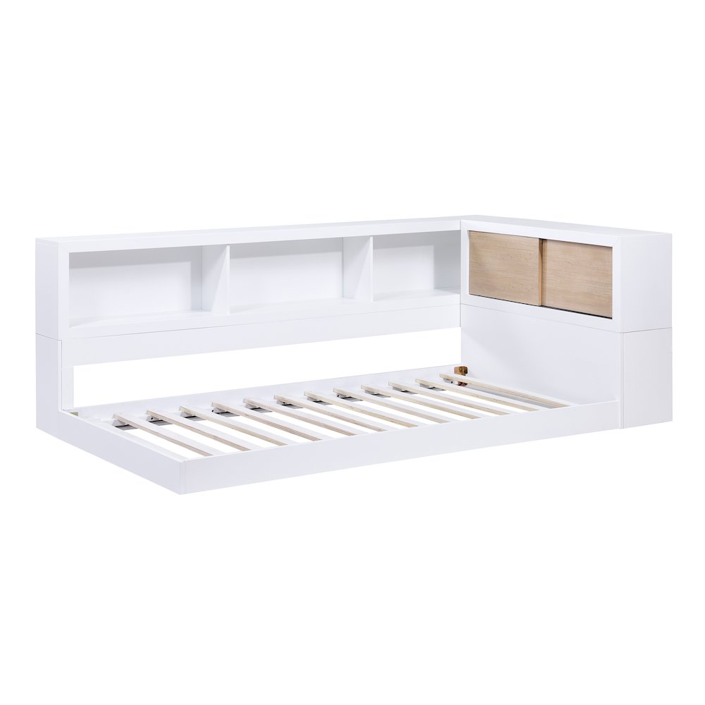 Asker A. Hardwood Twin Bookcase Corner Bed in 2-Tone (White and Natural). Picture 2