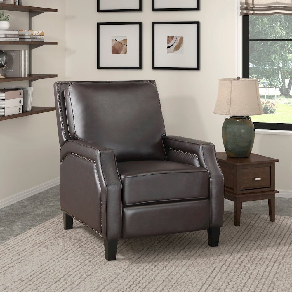 Lexicon Berenson Faux Leather Push Back Recliner in Dark Brown. Picture 2