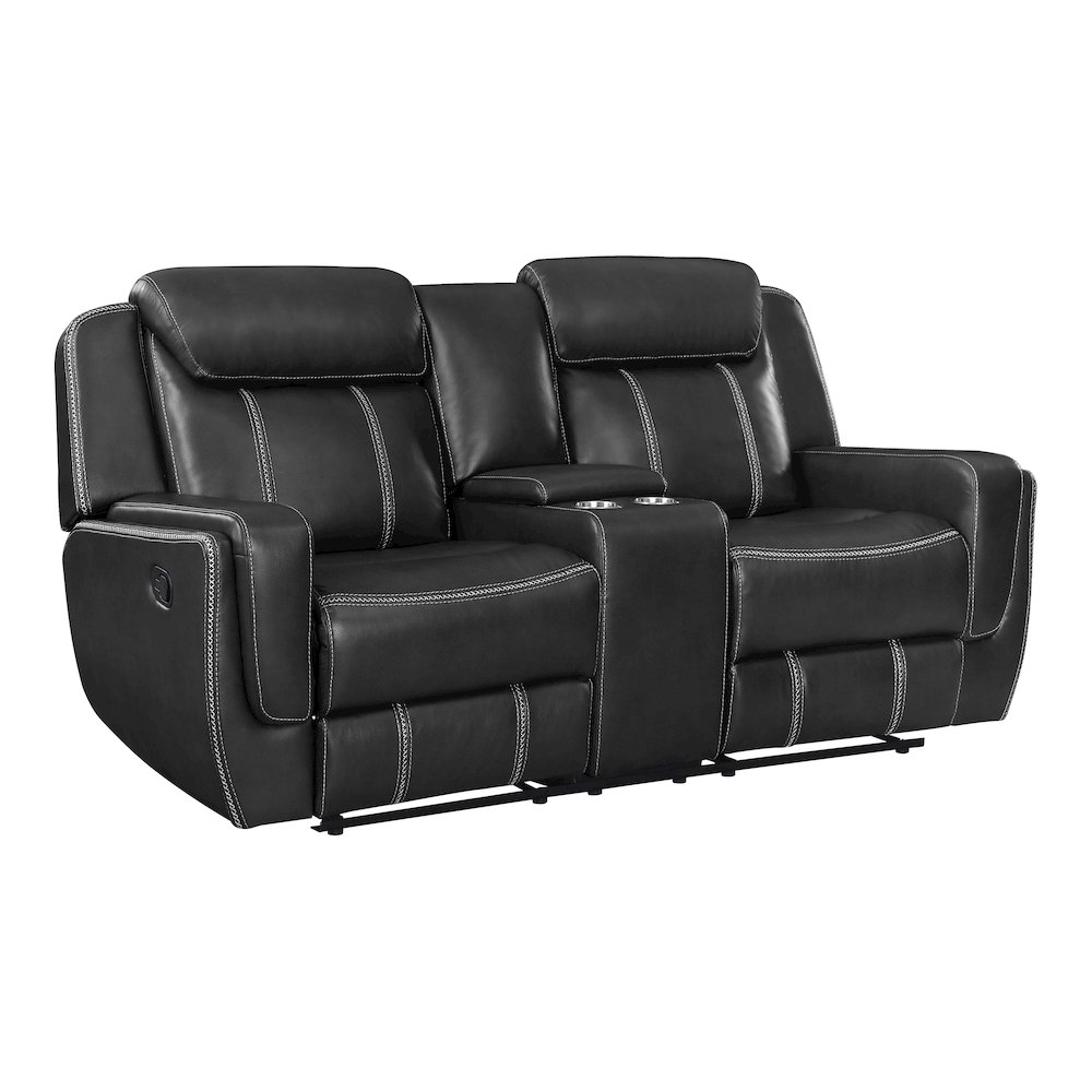 Lexicon Littleton Faux leather Double Reclining Love Seat in Black. Picture 1