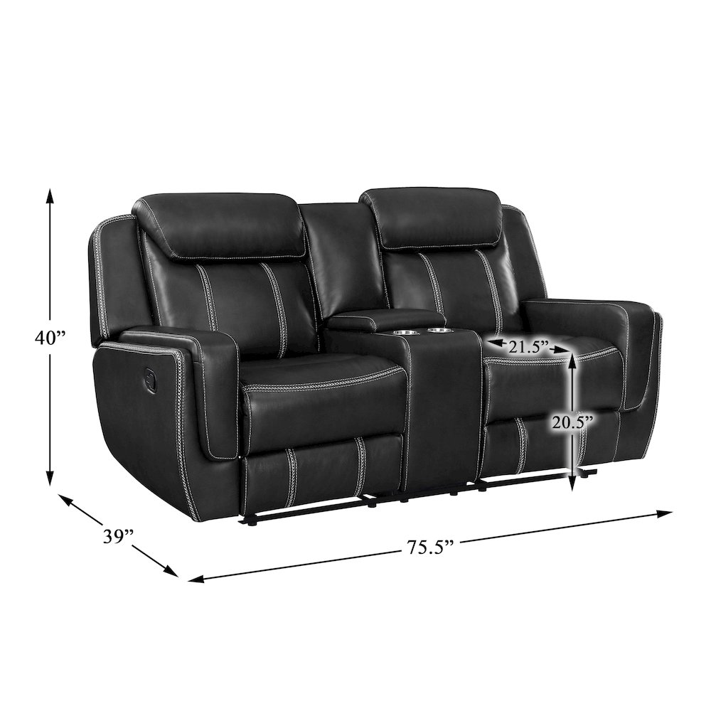 Lexicon Littleton Faux leather Double Reclining Love Seat in Black. Picture 4
