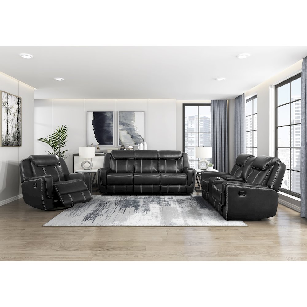 Lexicon Littleton Faux leather Double Reclining Sofa in Black. Picture 2