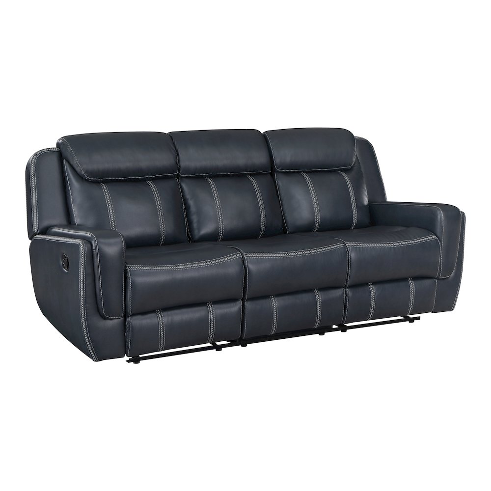 Littleton Faux Leather Double Reclining Sofa In Blue. Picture 1