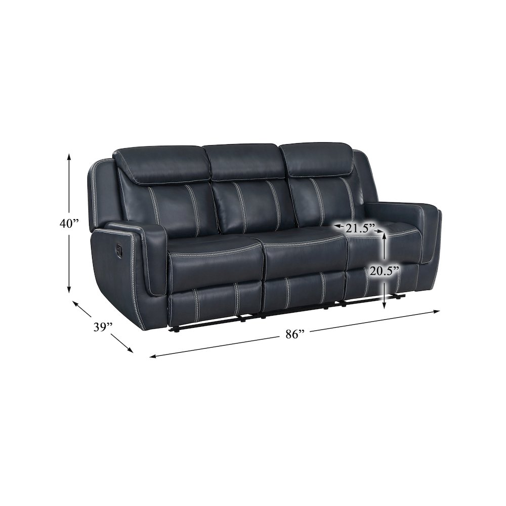 Littleton Faux Leather Double Reclining Sofa In Blue. Picture 4