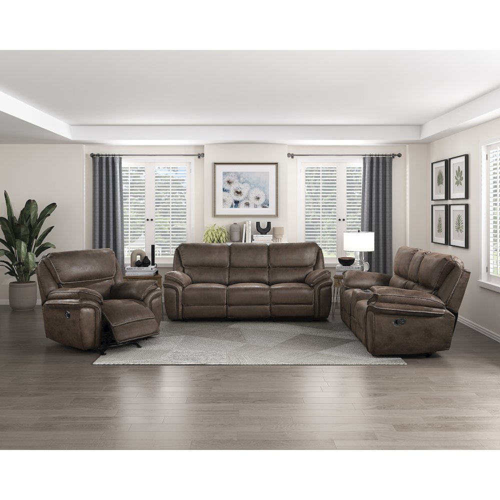Proctor Microfiber Double Reclining Sofa In Brown. Picture 3
