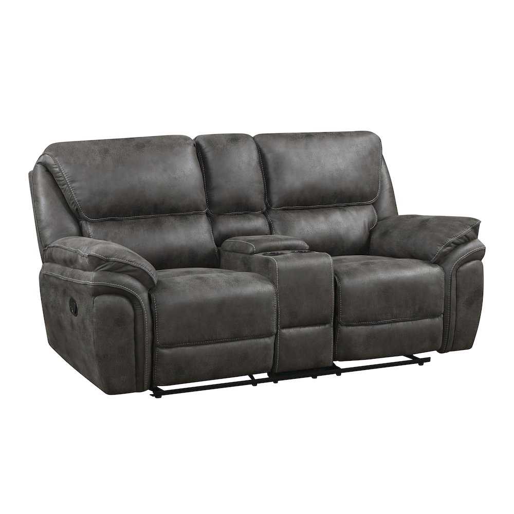 Proctor Microfiber Double Reclining Love Seat In Gray. Picture 2