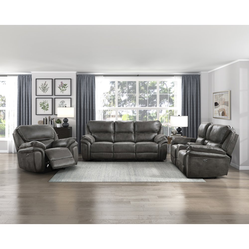 Proctor Microfiber Double Reclining Sofa In Gray. Picture 8