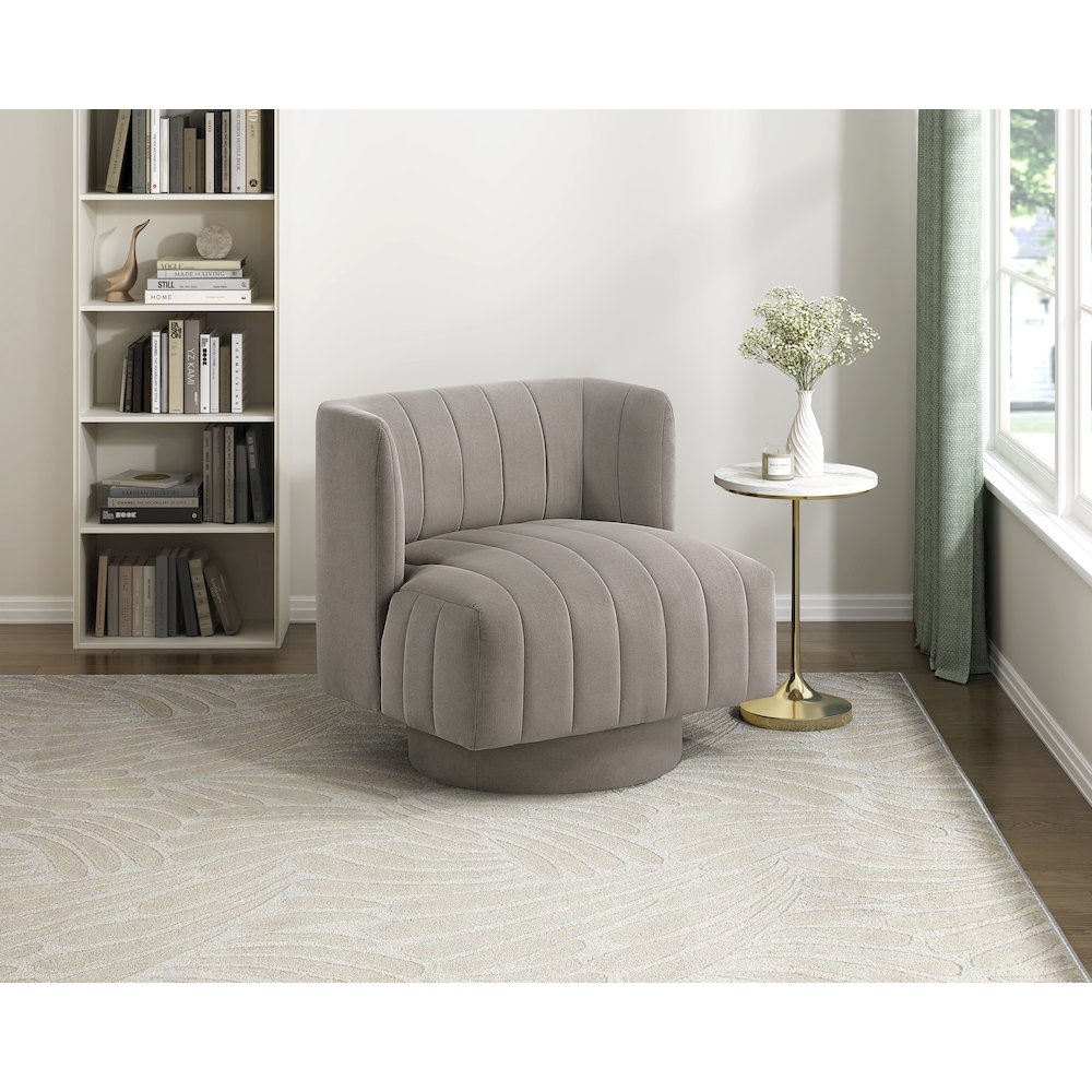 Joyce Textured Swivel Chair in Taupe. Picture 2