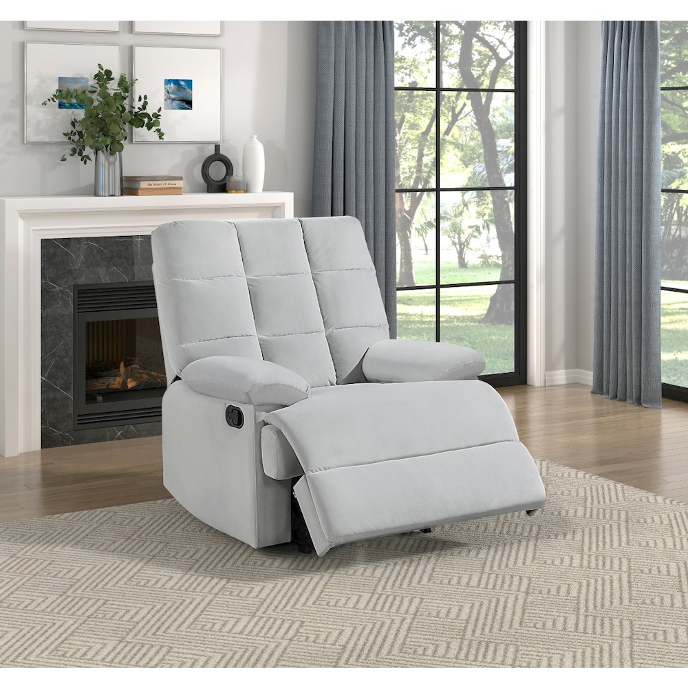 Lexicon Colin Velvet Manual Recliner in Light Gray. Picture 2