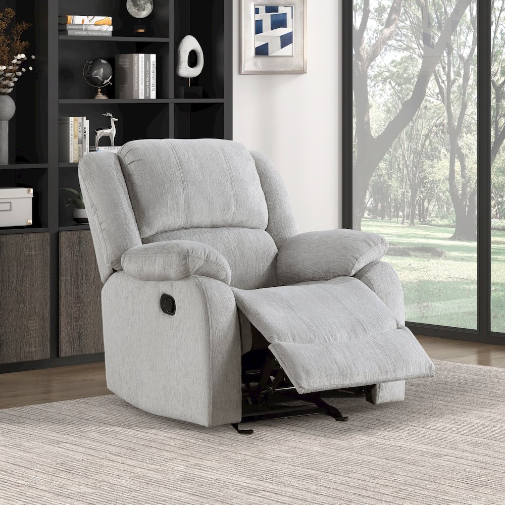 Lexicon Fairview Chenille Glider Manual Recliner in Gray. Picture 2