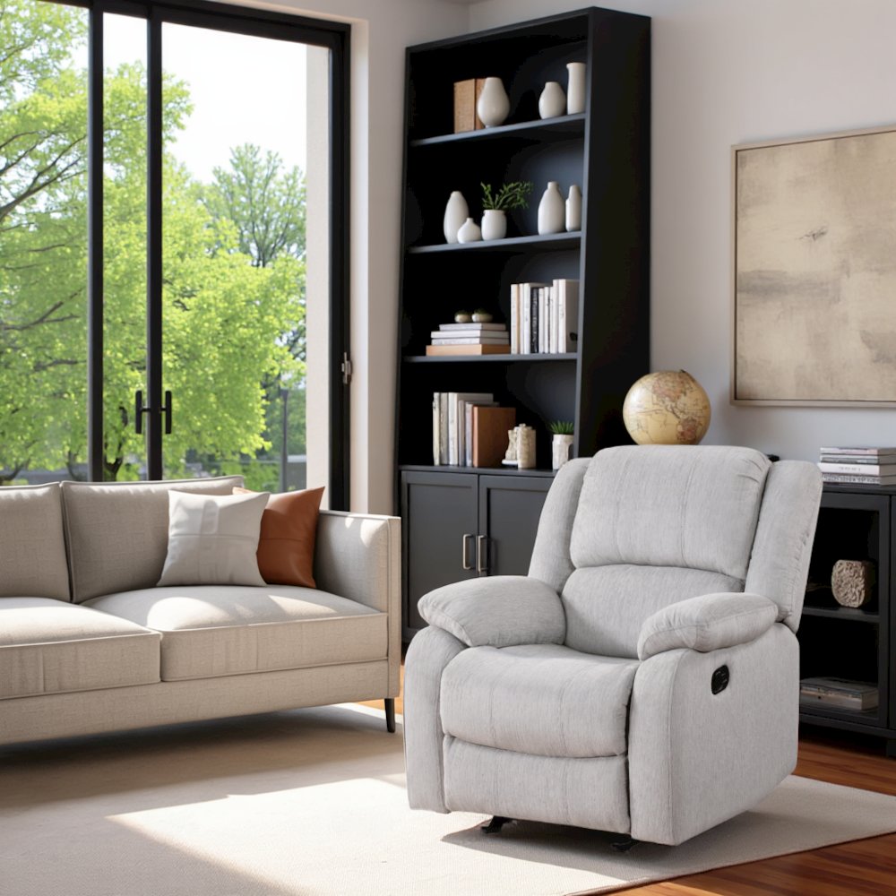 Gray Manual Recliner, Plush Reclining Chair for Living Room Comfort. Picture 6