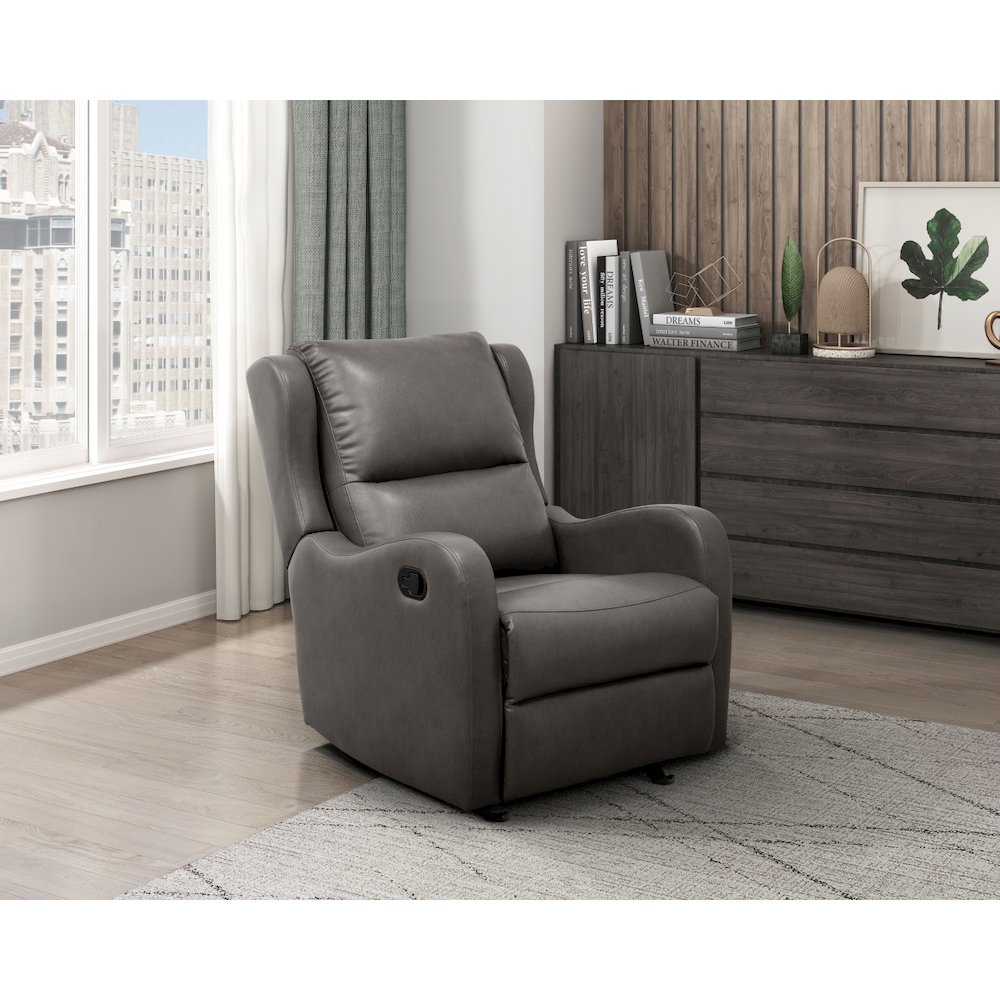Lexicon Durant Faux Leather Glider Manual Recliner in Gray. Picture 2