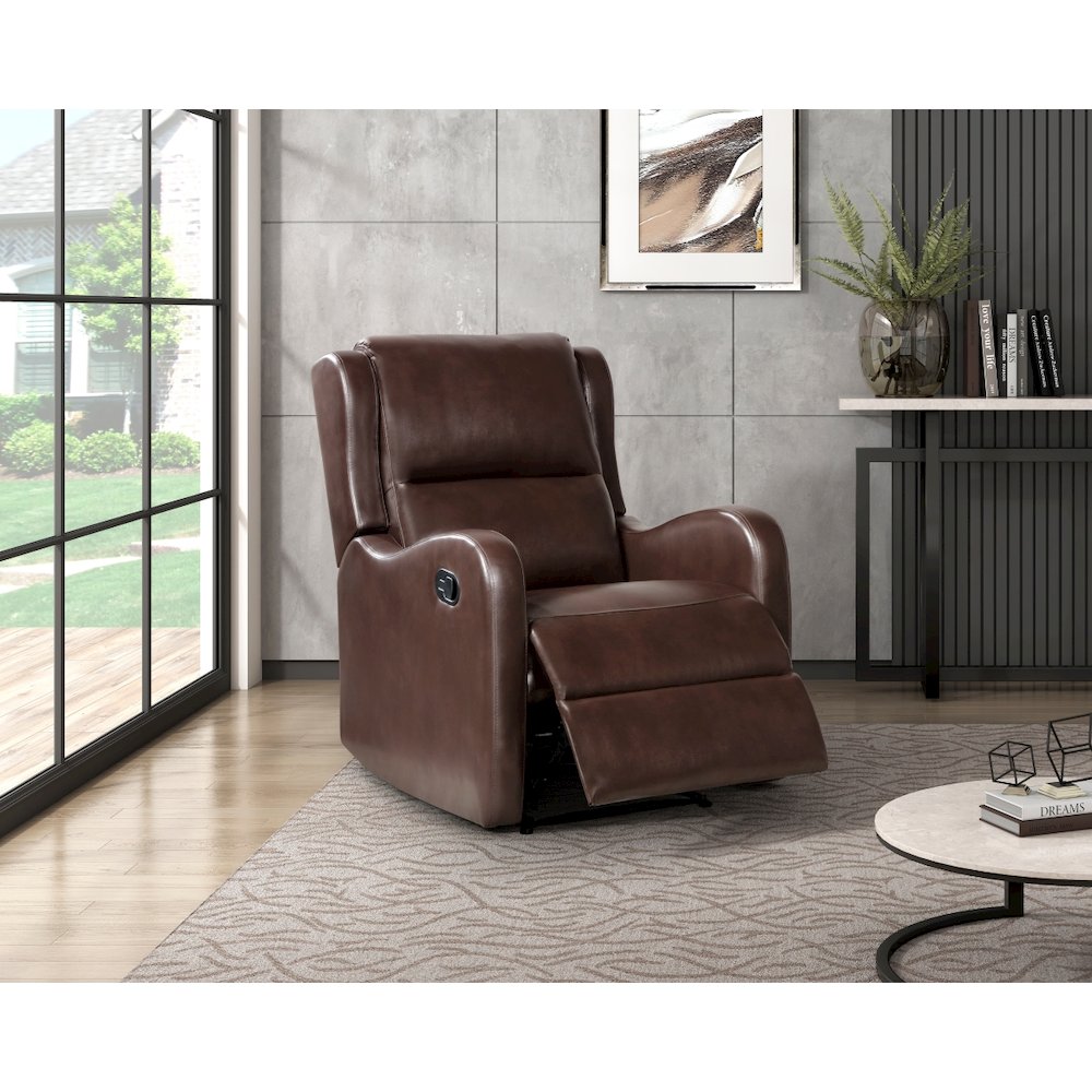 Lexicon Durant Faux Leather Manual Recliner in Brown. Picture 2