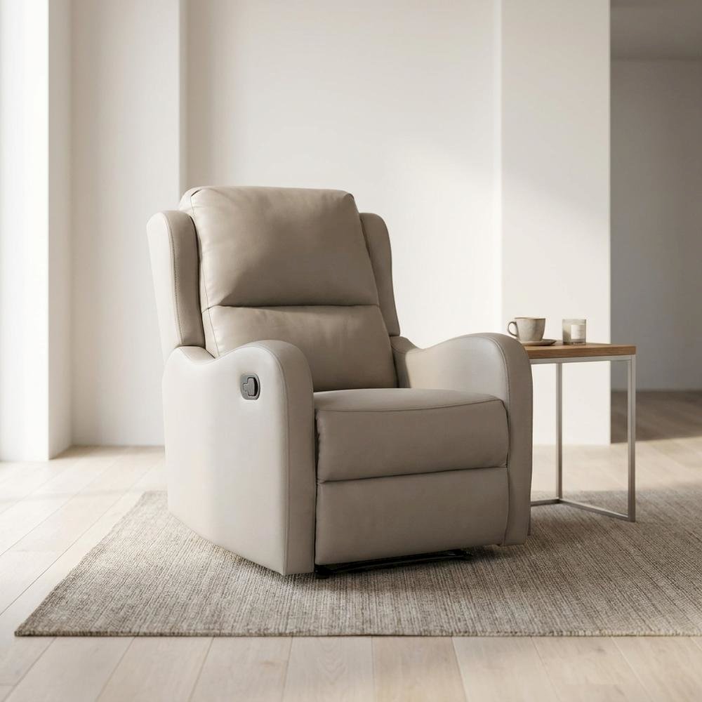 Faux Leather Manual Recliner Chair for Living Room or Small Spaces, Taupe. Picture 2