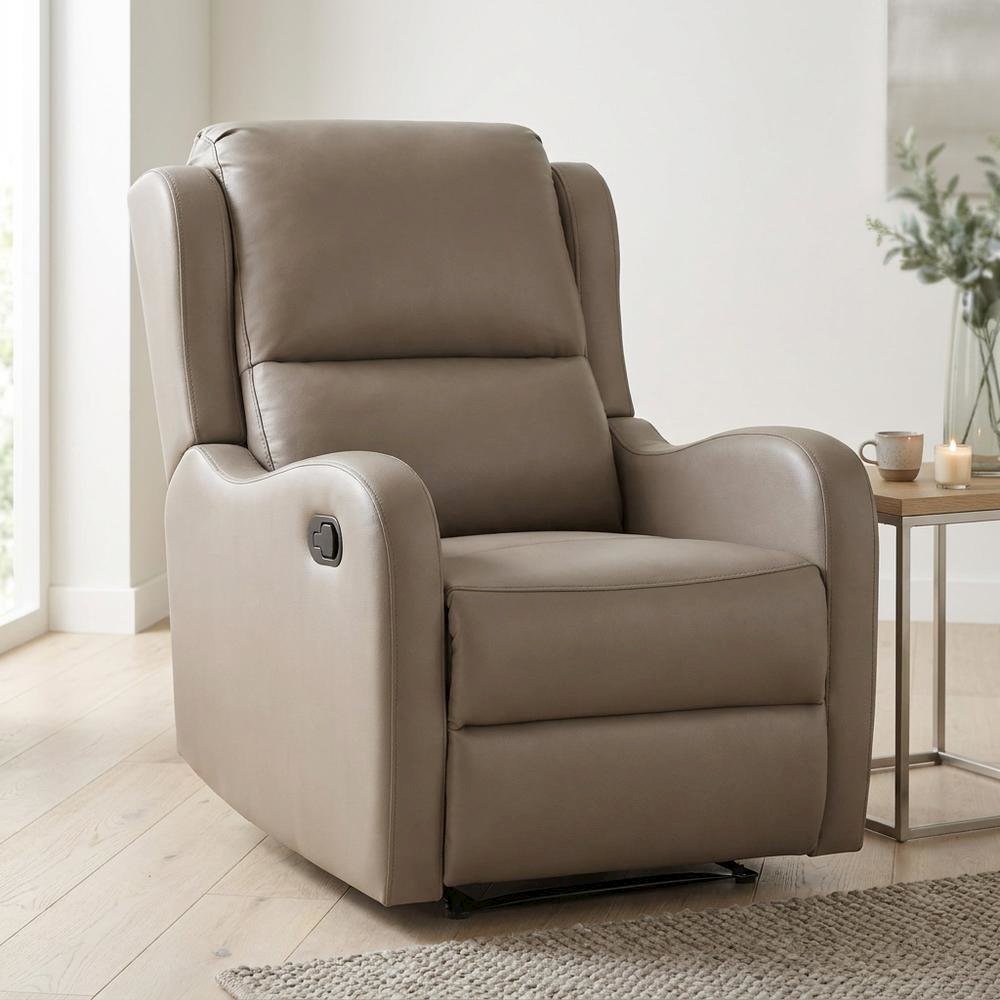 Faux Leather Manual Recliner Chair for Living Room or Small Spaces, Taupe. Picture 4