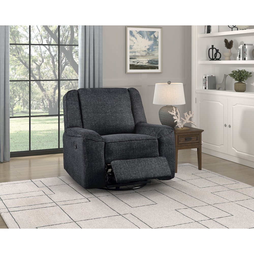 Monterey Chenille Swivel Reclining Chair In Ebony. Picture 2