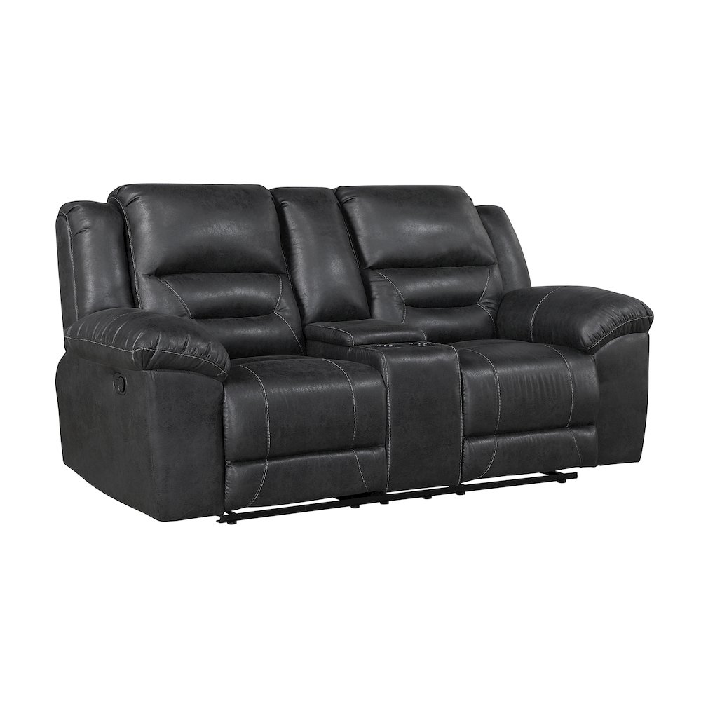 Lexicon Hazen Microfiber Double Reclining Love Seat with Center Console in Black. Picture 1