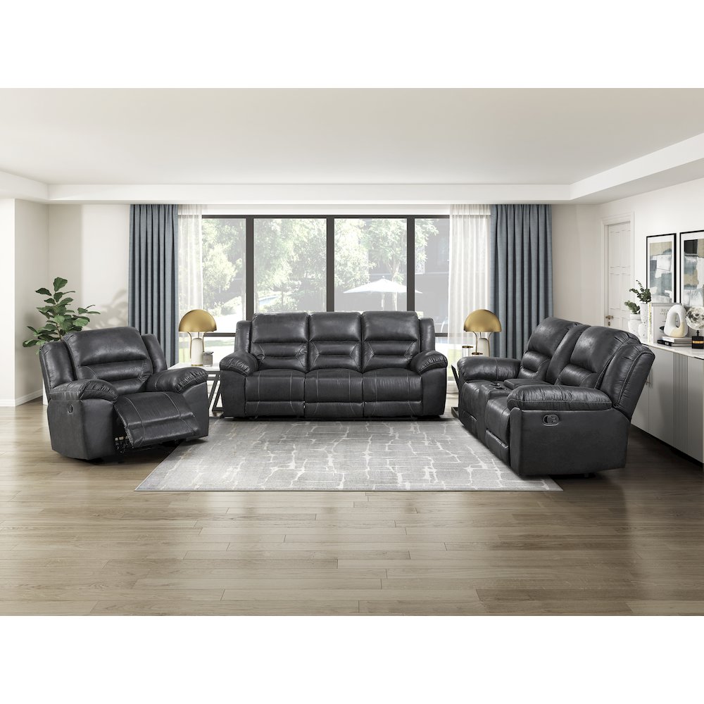 Lexicon Hazen Microfiber Double Reclining Sofa in Black. Picture 2