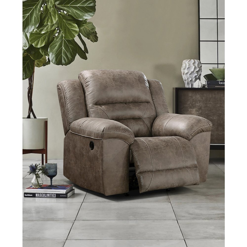 Hazen Microfiber Rocker Reclining Chair In Brown. Picture 2