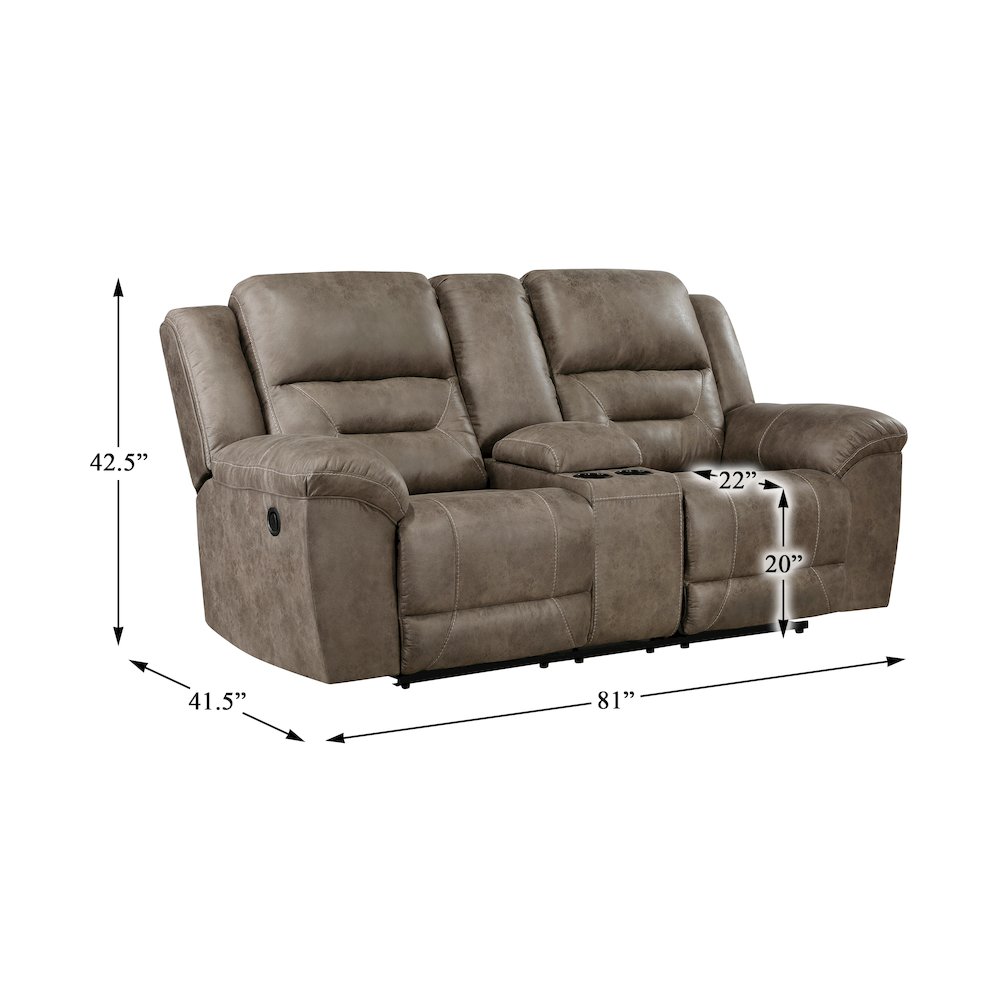 Hazen Microfiber Double Reclining Love Seat With Center Console In Brown. Picture 4