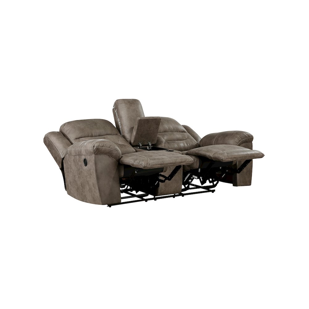 Hazen Microfiber Double Reclining Love Seat With Center Console In Brown. Picture 5
