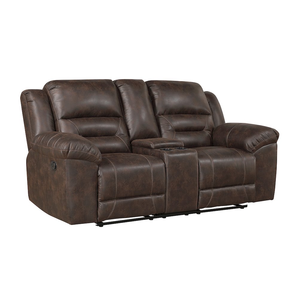 Lexicon Hazen Microfiber Double Reclining Love Seat in Dark Brown. Picture 1