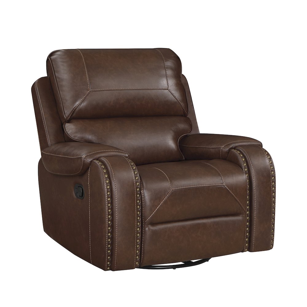 Newnan Faux Leather Swivel Glider Reclining Chair In Brown. Picture 1