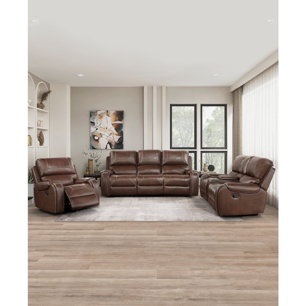 Newnan Faux Leather Swivel Glider Reclining Chair In Brown. Picture 2