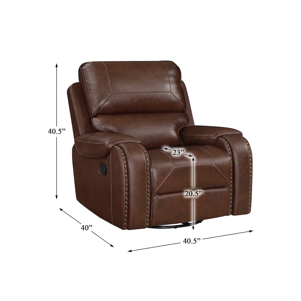 Newnan Faux Leather Swivel Glider Reclining Chair In Brown. Picture 4