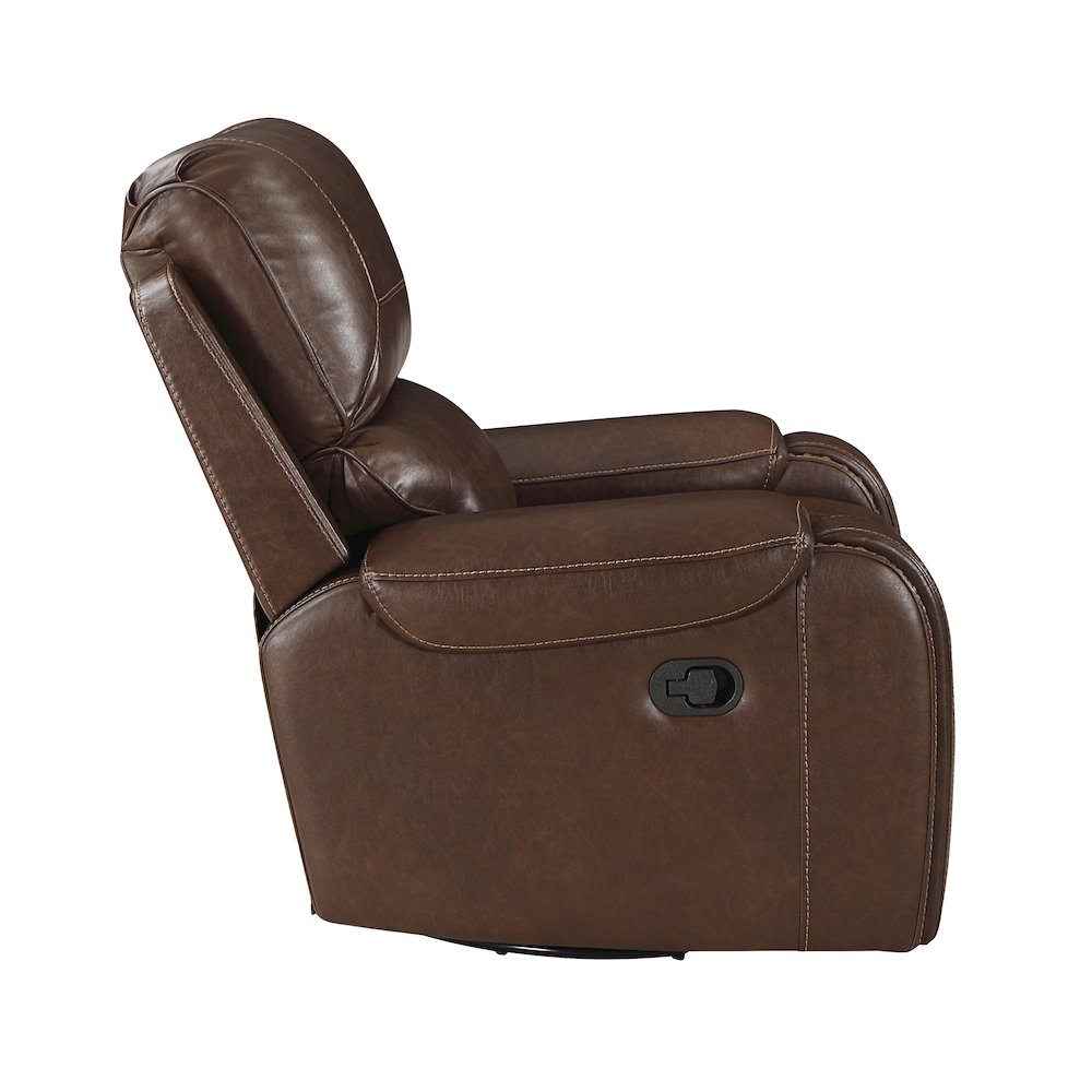 Newnan Faux Leather Swivel Glider Reclining Chair In Brown. Picture 5