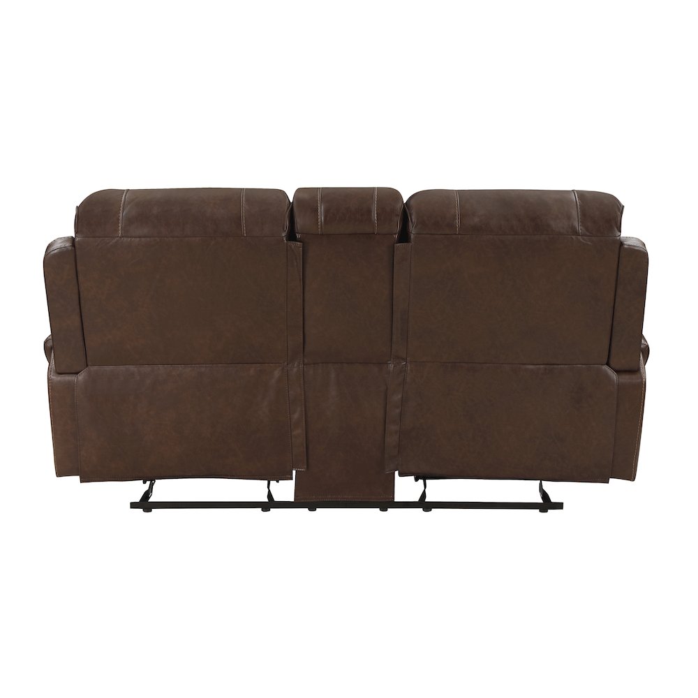 Newnan Faux Leather Double Glider Reclining Love Seat In Brown. Picture 3