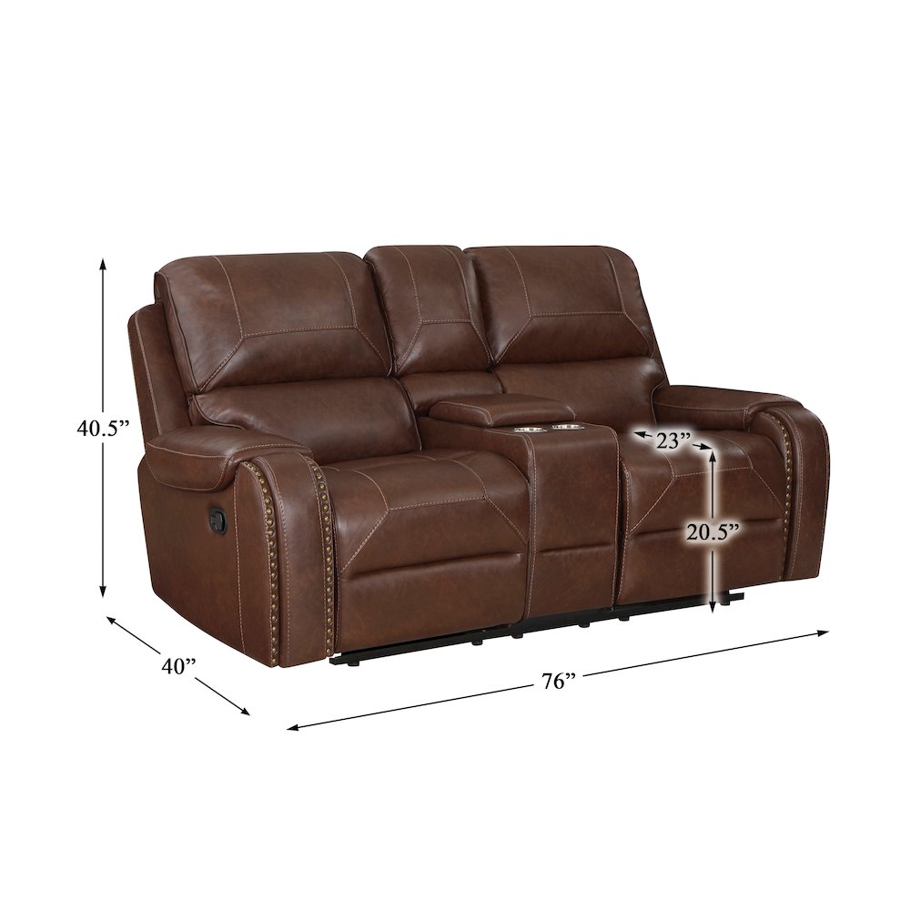 Newnan Faux Leather Double Glider Reclining Love Seat In Brown. Picture 4