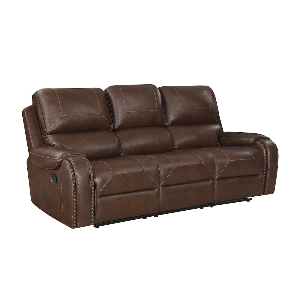 Newnan Faux Leather Double Reclining Sofa In Brown. Picture 1