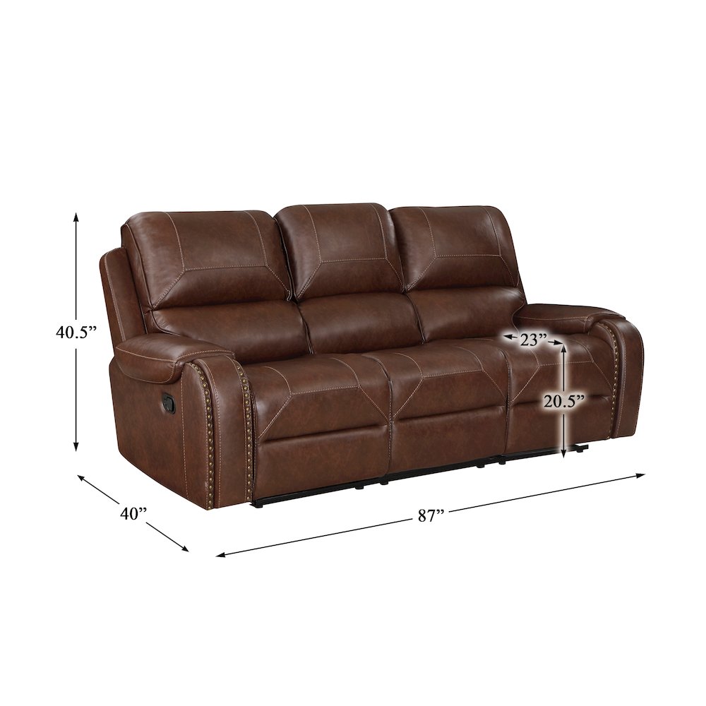 Newnan Faux Leather Double Reclining Sofa In Brown. Picture 4