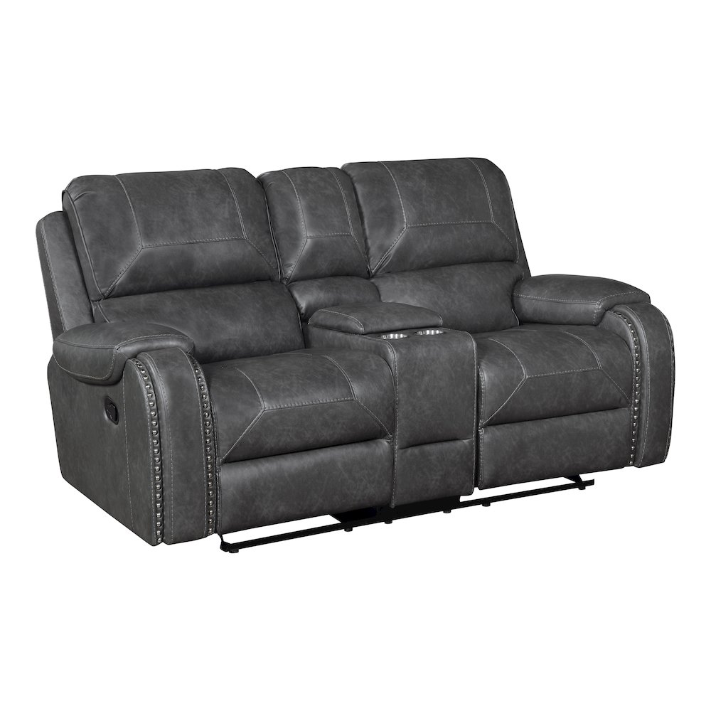 Lexicon Newnan Faux leather Double Glider Reclining Love Seat in Gray. Picture 1