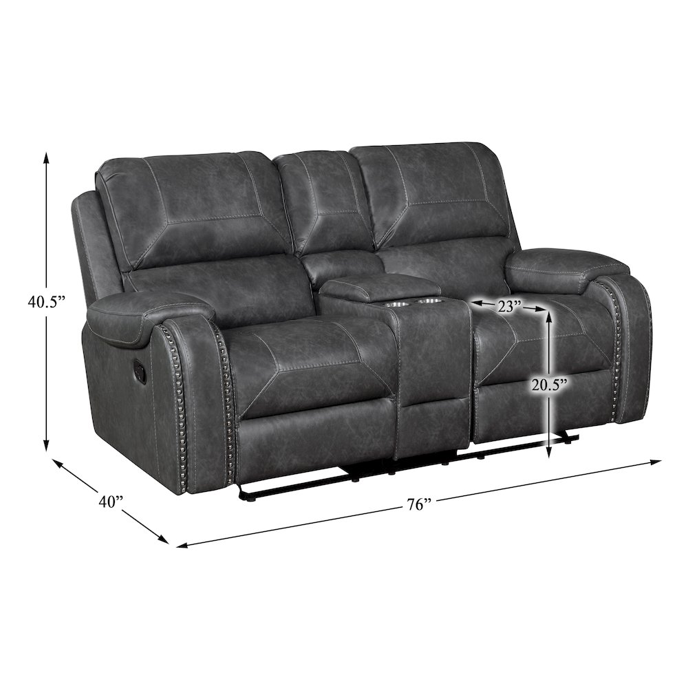 Lexicon Newnan Faux leather Double Glider Reclining Love Seat in Gray. Picture 4