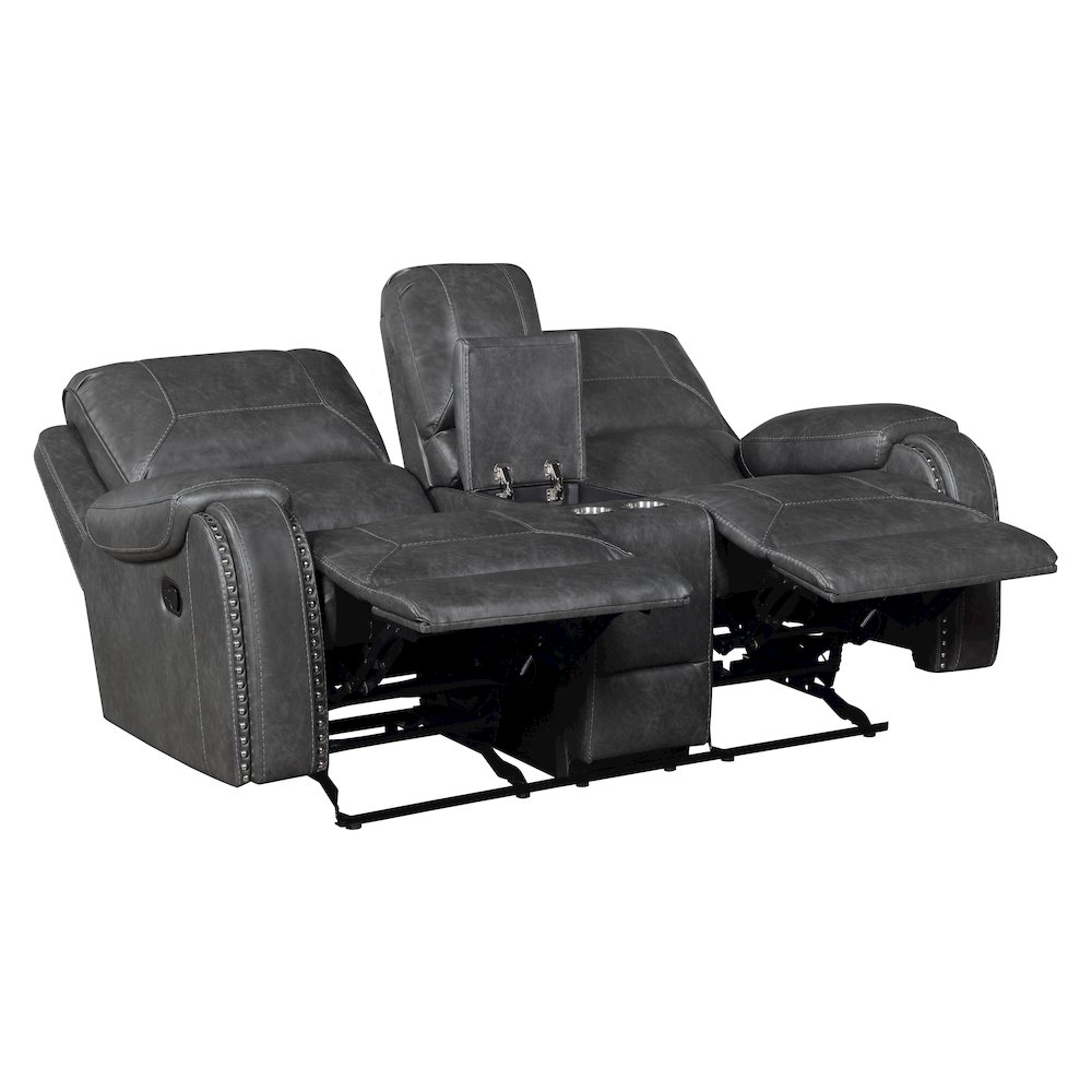 Lexicon Newnan Faux leather Double Glider Reclining Love Seat in Gray. Picture 5