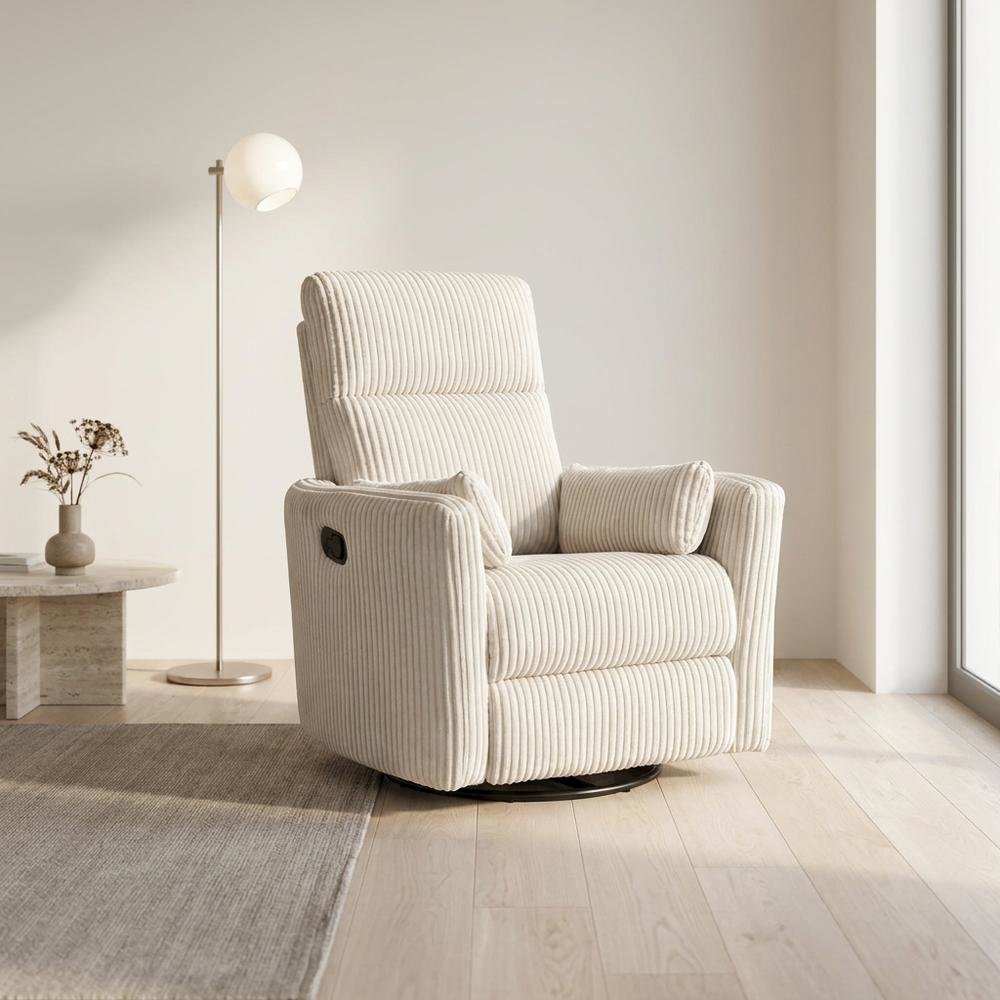 Corduroy Swivel Glider Recliner Chair for Living Room or Nursery, Beige. Picture 2