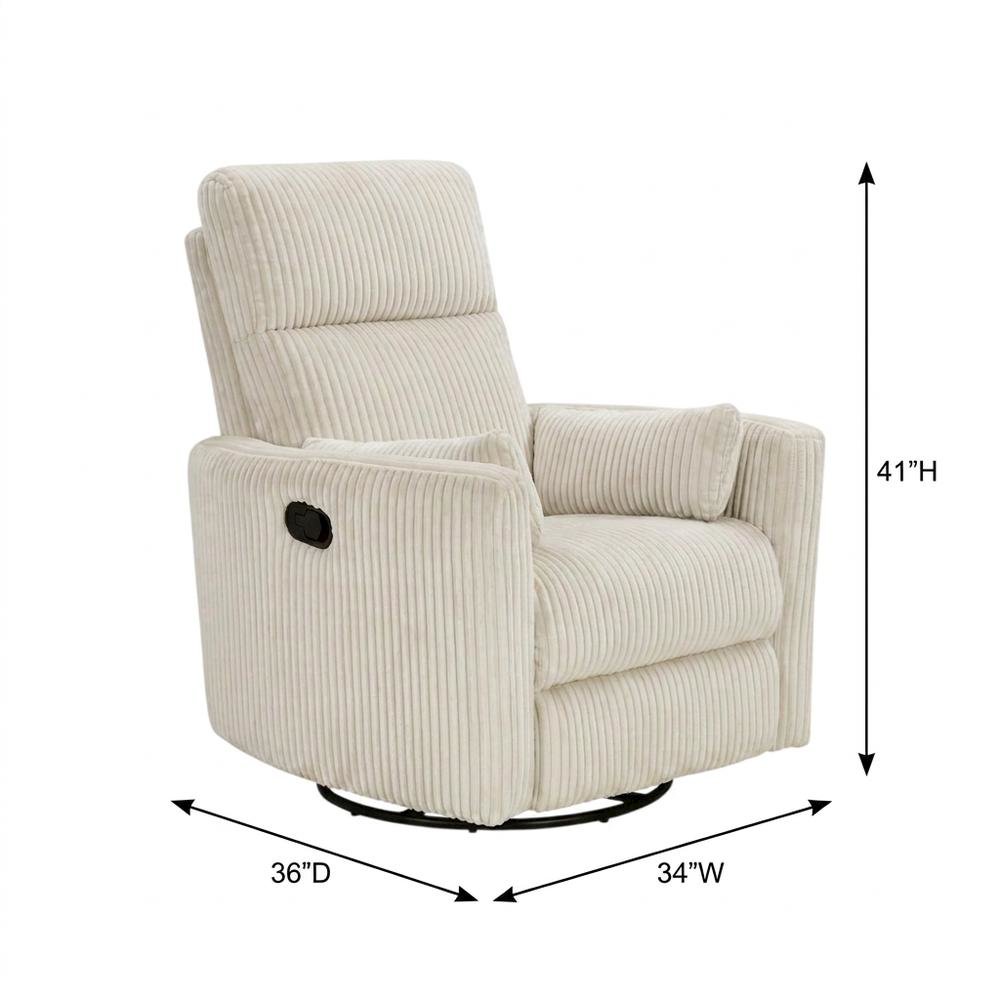 Corduroy Swivel Glider Recliner Chair for Living Room or Nursery, Beige. Picture 5
