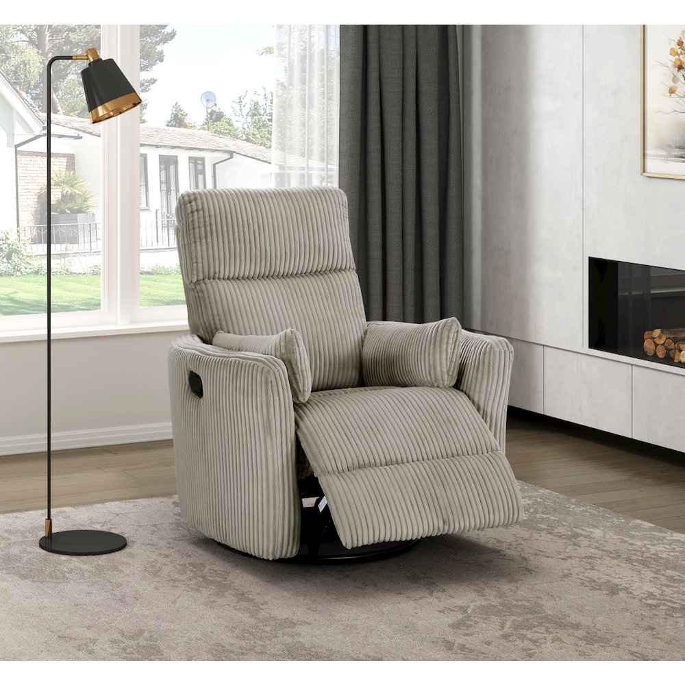 Lexicon Traverse Corduroy Swivel Glider Reclining Chair in Taupe. Picture 2