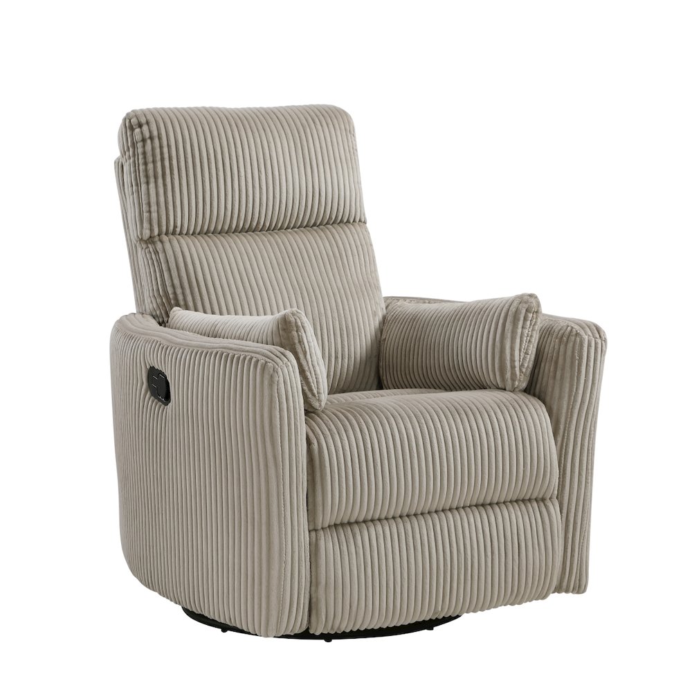 Lexicon Traverse Corduroy Swivel Glider Reclining Chair in Taupe. Picture 1