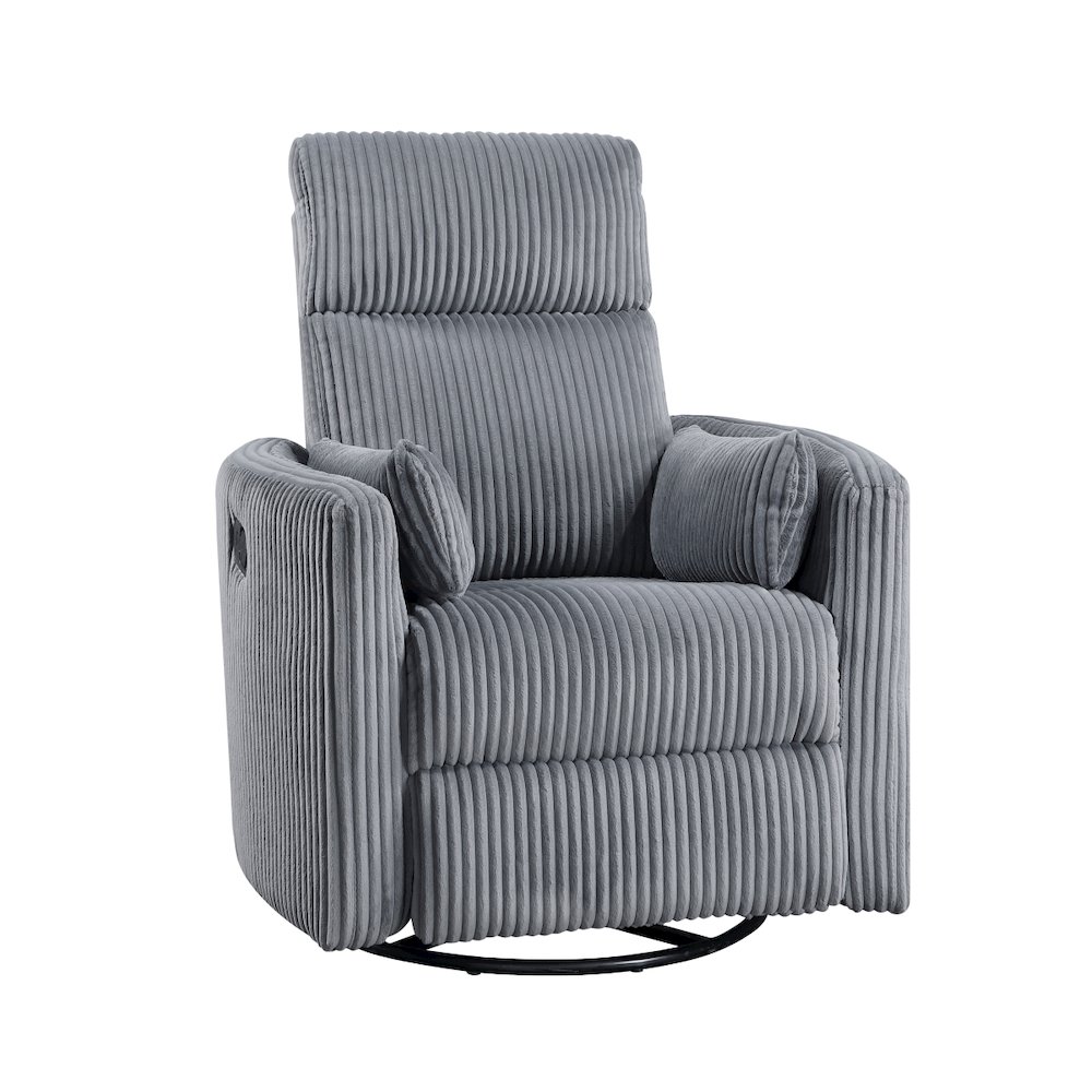 Lexicon Traverse Corduroy Swivel Glider Reclining Chair in Gray. Picture 1
